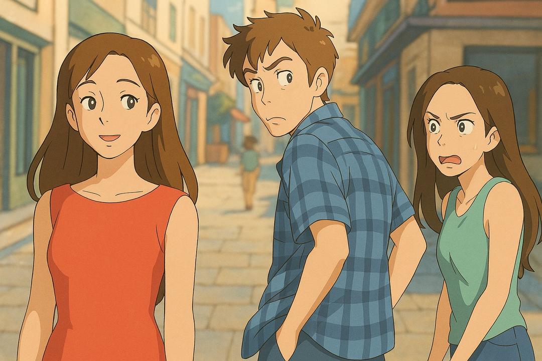 Girl in yellow dress on coastal cliff in Ghibli style