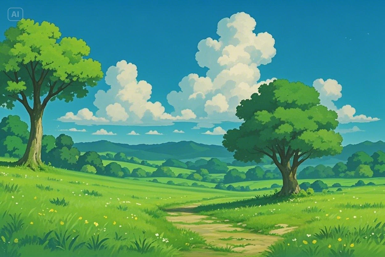 Ghibli style landscape background